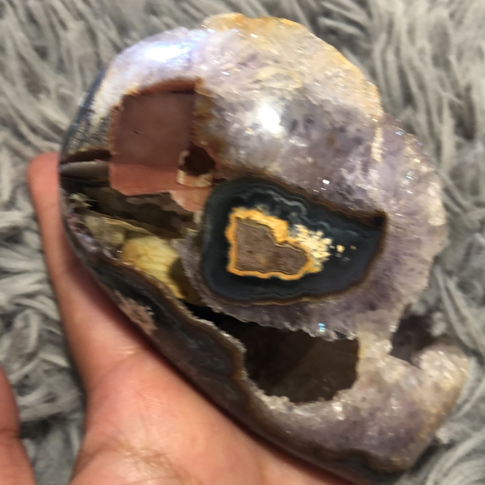 Amethyst Heart Crystal With Many Calcite Inclusions - Picture 3 of 17